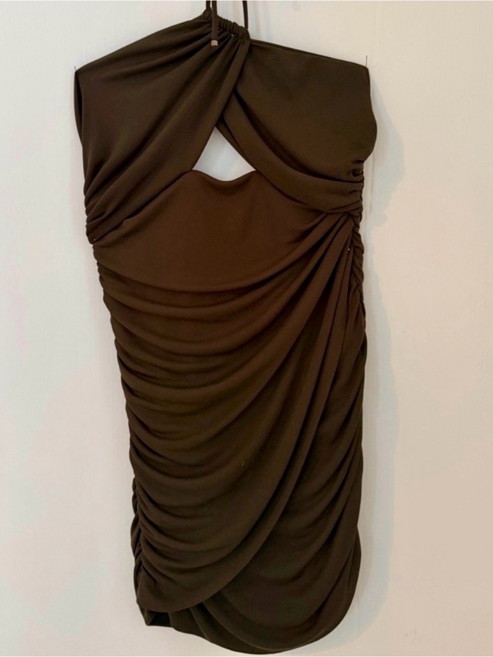 Zara Dark Brown Ruched Halter Mini Dress